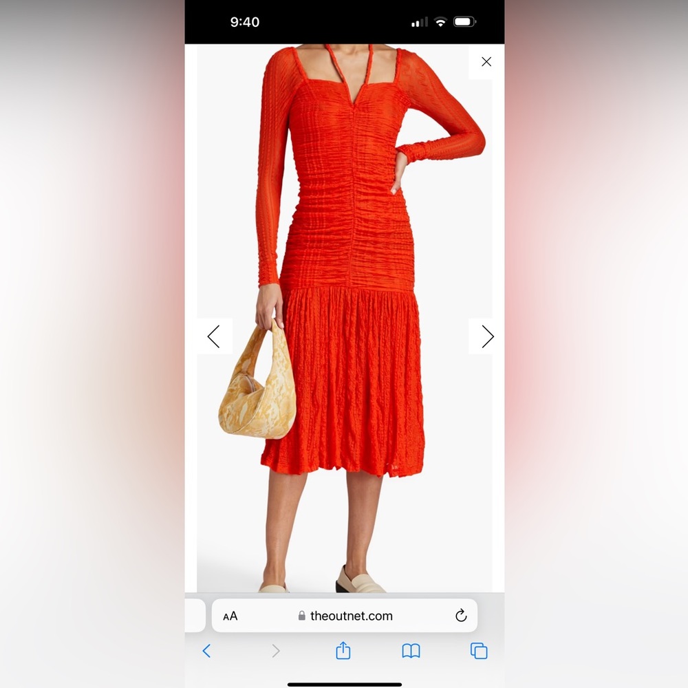 Ganni Ruched stretch-cloqué halterneck midi dress